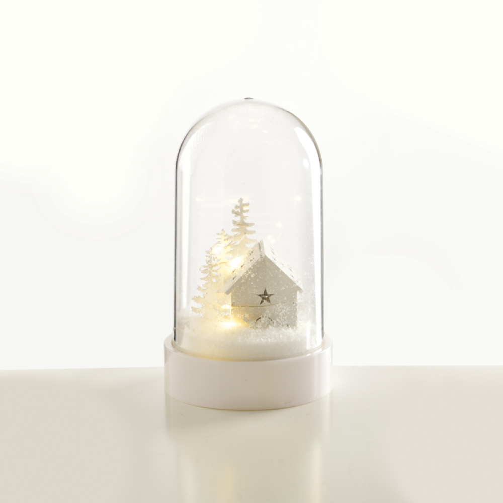 ^ PLASTIC COVER BALL WHITE HOUSE, 10 MINI WW LED ΛΑΜΠ. ΜΠΑΤ. (3XAA) IP20 Φ11X19CM  -X07101134